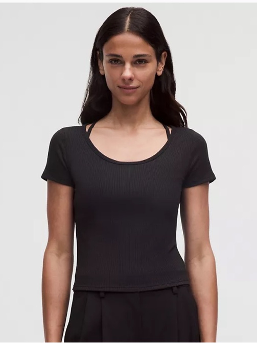 lululemon athletica Black Ribbed Scoop Short Sleeve Top